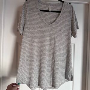 Athleta | Breezy Scoop V-Neck Tee | White w/ Grey Stripes | Sz XL